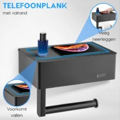 Happy Goods - WC Rolhouder Zonder Boren Zwart - Toiletrolhouder Met Plankje En Bakje RVS - Met Handdoekhaakje 11 Happy Goods - WC Rolhouder Zonder Boren Zwart - Toiletrolhouder Met Plankje En Bakje RVS - Met Handdoekhaakje -Badkamer Product Winkel 1200x1200 455