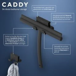 Tiger Caddy - Handdoekhaak Voor Douchecabine - Glaspaneel Dikte 6-8 Mm - 3,5 X 7 X 5 Cm - Dubbel - Zwart -Badkamer Product Winkel 1200x1200 478