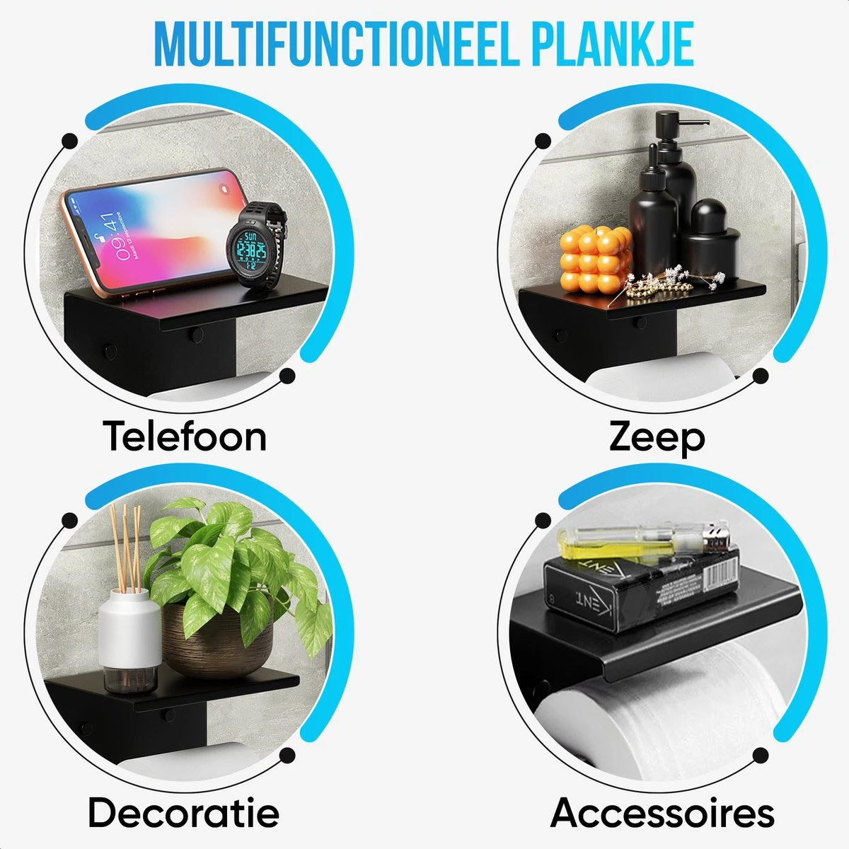 Strex WC Rolhouder Met Plankje - Zwart - Zelfklevend / Boren / Zonder Boren - Toiletrolhouder - WC Papier Houder 8 Strex WC Rolhouder Met Plankje - Zwart - Zelfklevend / Boren / Zonder Boren - Toiletrolhouder - WC Papier Houder - Afbeelding 7