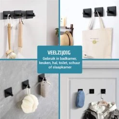 Vannons - Handdoekhaakjes - Zelfklevende Haakjes - Set Van 6 Haakjes - RVS - Zwart -Badkamer Product Winkel 1200x1200 562