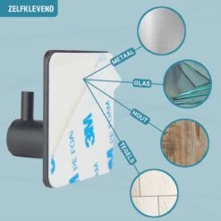 Vannons - Handdoekhaakjes - Zelfklevende Haakjes - Set Van 6 Haakjes - RVS - Zwart -Badkamer Product Winkel 1200x1200 565