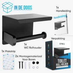 Strex WC Rolhouder Met Plankje - Zwart - Zelfklevend / Boren / Zonder Boren - Toiletrolhouder - WC Papier Houder 17 Strex WC Rolhouder Met Plankje - Zwart - Zelfklevend / Boren / Zonder Boren - Toiletrolhouder - WC Papier Houder -Badkamer Product Winkel 1200x1200 6