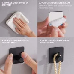 Qitch & Quisine Handdoekhaakjes - Set Van 3 Zwarte Haakjes - Zelfklevend - Waterbestendig - RVS -Badkamer Product Winkel 1200x1200 667