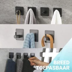 Qitch & Quisine Handdoekhaakjes - Set Van 3 Zwarte Haakjes - Zelfklevend - Waterbestendig - RVS -Badkamer Product Winkel 1200x1200 672