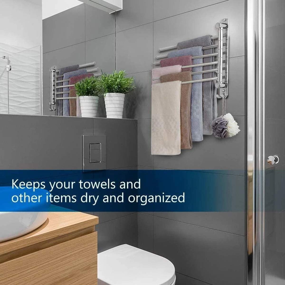 Handdokenrek Badkamer - Handdoekhouder RVS 180° Draaibare Badhanddoekhouder Met 6 Armen Zwenkarm Handdoekenrek Wandmontage Met Haken Badkamerhanddoekhouders Voor Badkamer, Keuken En Kledingkast - (WK 02123) 7 Handdokenrek Badkamer - Handdoekhouder RVS 180° Draaibare Badhanddoekhouder Met 6 Armen Zwenkarm Handdoekenrek Wandmontage Met Haken Badkamerhanddoekhouders Voor Badkamer, Keuken En Kledingkast - (WK 02123) - Afbeelding 5