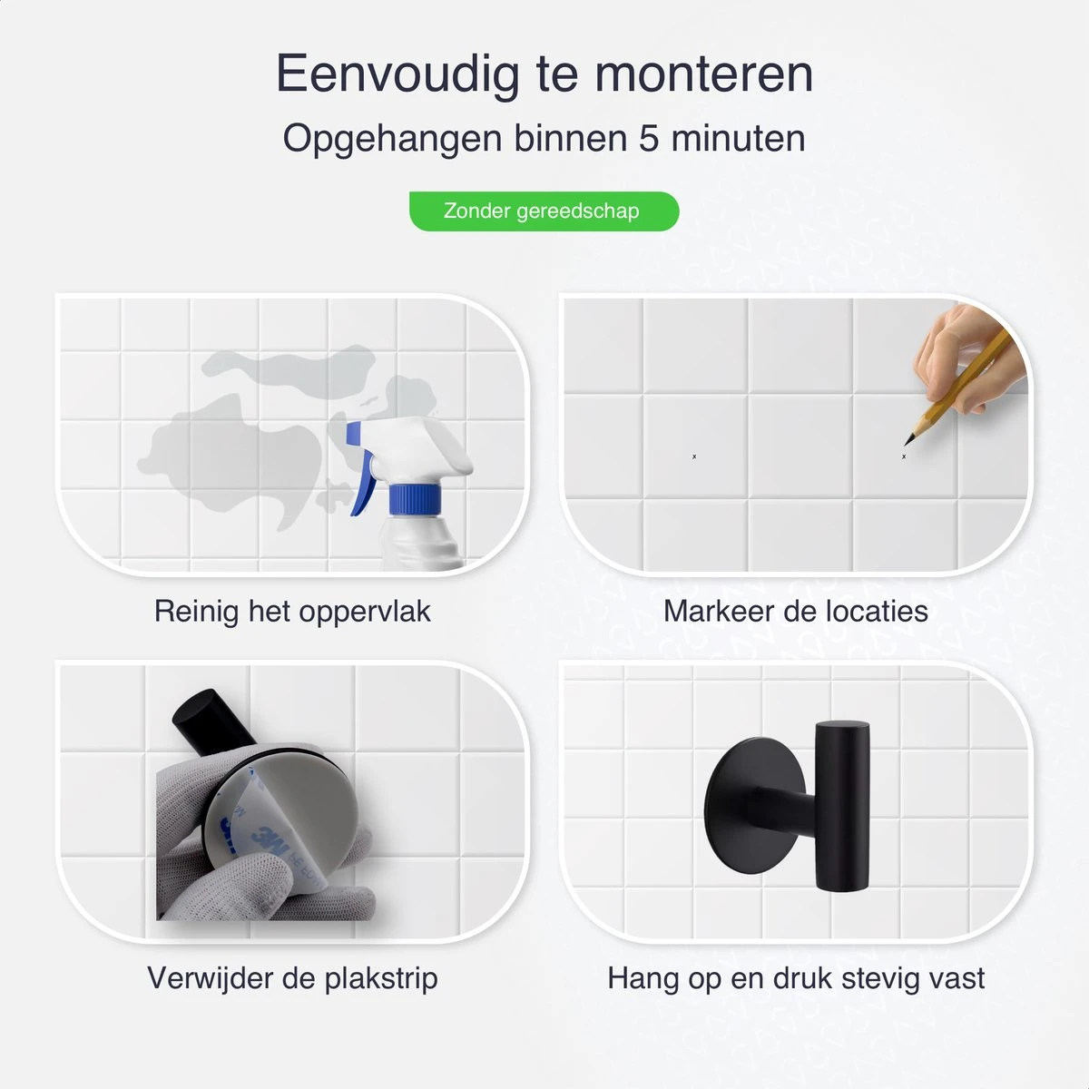 EAVY 2 Stuks Zelfklevende Handdoekhaakjes - Handdoekhouders - Plakhaakjes - Zwart 6 EAVY 2 Stuks Zelfklevende Handdoekhaakjes - Handdoekhouders - Plakhaakjes - Zwart - Afbeelding 4