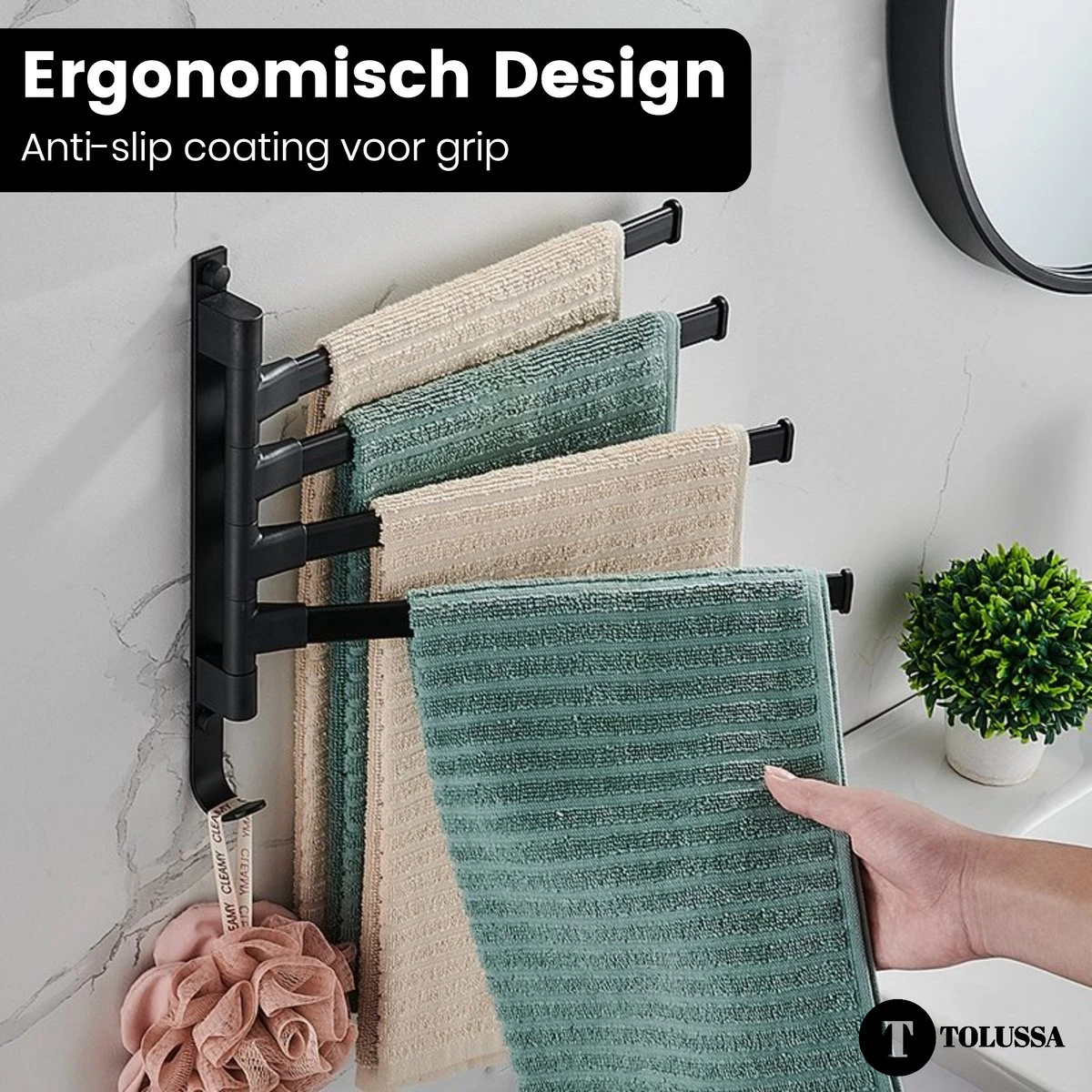 Tolussa Handdoekrek Badkamer Zwart - 30 CM - Handdoekhouder Zwart - Handdoekenrek Badkamer - Draaibaar 7 Tolussa Handdoekrek Badkamer Zwart - 30 CM - Handdoekhouder Zwart - Handdoekenrek Badkamer - Draaibaar - Afbeelding 5