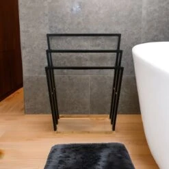 Handdoekrek Badkamer - Handdoekrek - Handdoekladder - Handdoekrek Zonder Boren - Handdoekrek Vrijstaand - Handdoekenrek Badkamer - Handdoekenrek Vrijstaand - Handdoekenrek - Handdoekenladder - Zwart - Hout - Zonder Boren -Badkamer Product Winkel 1200x1200 931