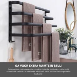 Merkloos Handdoekrek 4-armig | Handdoekrek Badkamer | Handdoekrek Zwart | Handdoekstang | Handdoekhouder | Handdoekenrek | Badkamer Accessoires Zwart | Inclusief Montage | Matte Zwart Collection 2022 -Badkamer Product Winkel 1200x1200 947