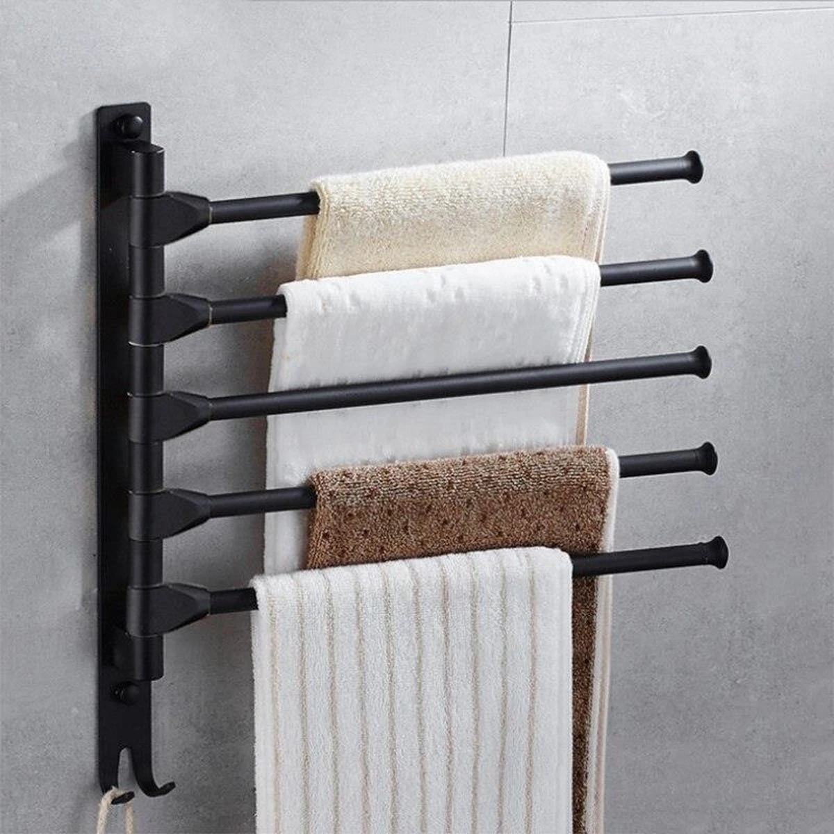 BOTC Handdoekrek - 5-armig Handdoekhouder - Handdoekstang - 180 Graden Verstelbaar - Badkamer - Zwart 3 BOTC Handdoekrek - 5-armig Handdoekhouder - Handdoekstang - 180 Graden Verstelbaar - Badkamer - Zwart