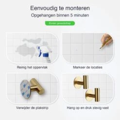 EAVY 2 Stuks Zelfklevende Handdoekhaakjes - Handdoekhouders - Plakhaakjes - Goud -Badkamer Product Winkel 1200x1200 955