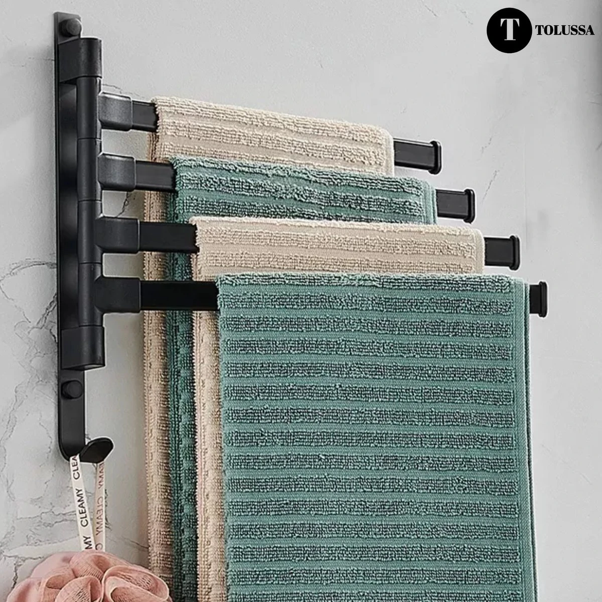 Tolussa Handdoekrek Badkamer Zwart - 38 CM - Handdoekhouder Zwart - Handdoekenrek Badkamer - Draaibaar 3 Tolussa Handdoekrek Badkamer Zwart - 38 CM - Handdoekhouder Zwart - Handdoekenrek Badkamer - Draaibaar