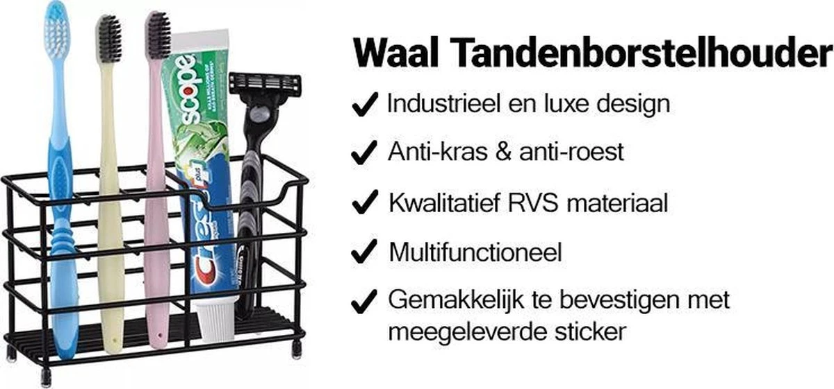 Merkloos Waal - Tandenborstelhouder - Tandenborstel Doosje - Tandenborstel Koker - Industrieel - Zwart - RVS 5 Merkloos Waal - Tandenborstelhouder - Tandenborstel Doosje - Tandenborstel Koker - Industrieel - Zwart - RVS - Afbeelding 3