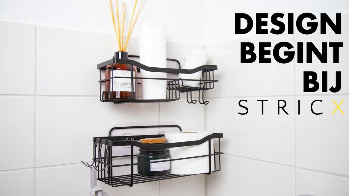 STRICX Doucherek 2 Laags Zwart - Zelfklevend Doucherek Inclusief 3 Ophanghaakjes - Doucherek Voor Badkamer / Keuken - Doucherek Met Plakstrip - Keukenrek Met Plakstrip - Badrek Douche - Kruidenrek Specerijen - Badkamerrek Douchemandje 9 STRICX Doucherek 2 Laags Zwart - Zelfklevend Doucherek Inclusief 3 Ophanghaakjes - Doucherek Voor Badkamer / Keuken - Doucherek Met Plakstrip - Keukenrek Met Plakstrip - Badrek Douche - Kruidenrek Specerijen - Badkamerrek Douchemandje - Afbeelding 7