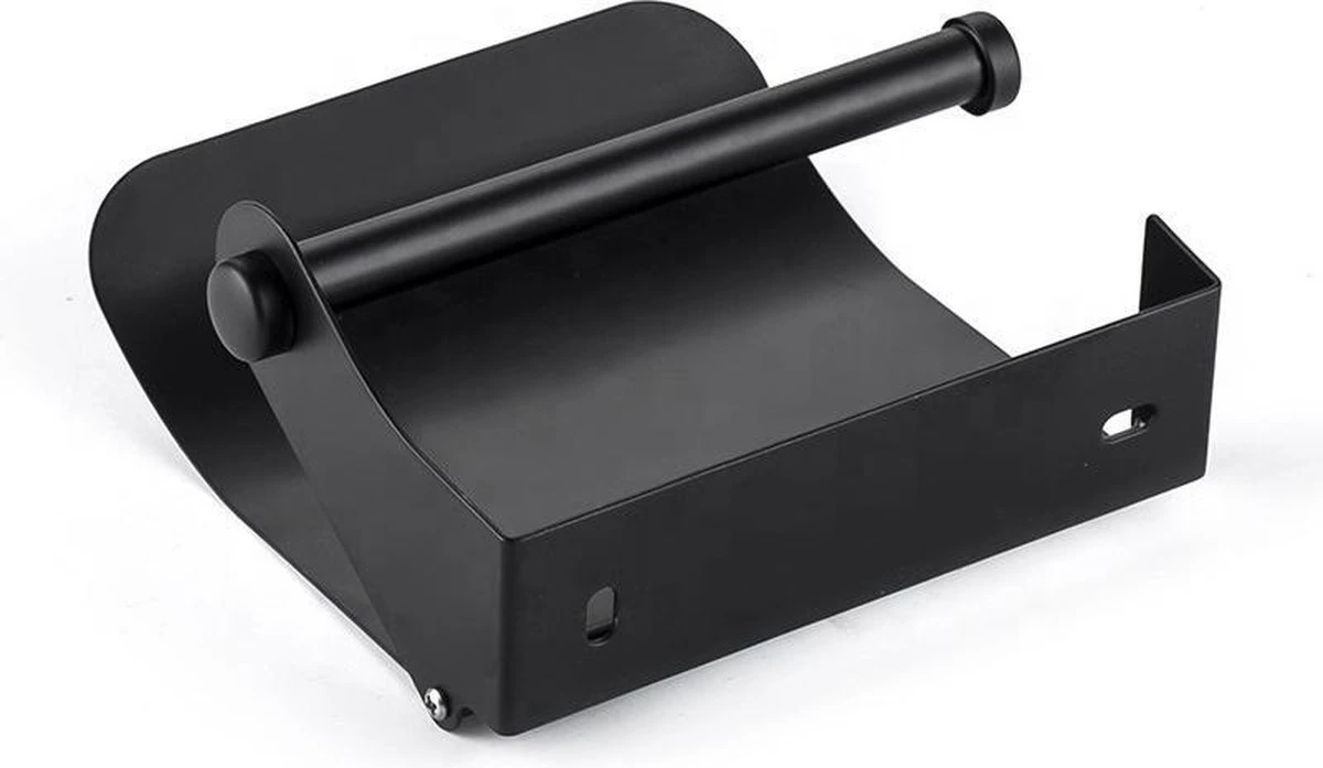 Toiletrolhouder - Wc Rolhouder - Zwart - RVS - Met Klep - Schroeven 5 Toiletrolhouder - Wc Rolhouder - Zwart - RVS - Met Klep - Schroeven - Afbeelding 3