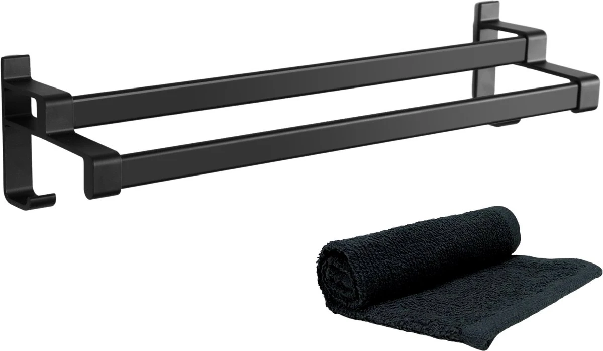 Handdoekrek Dubbele Stang Zonder Boren - Handdoekrek Badkamer - Handdoekhouder - Handdoekstang - Zelfklevend - 60CM - Gratis Handdoek 4 Handdoekrek Dubbele Stang Zonder Boren - Handdoekrek Badkamer - Handdoekhouder - Handdoekstang - Zelfklevend - 60CM - Gratis Handdoek - Afbeelding 2