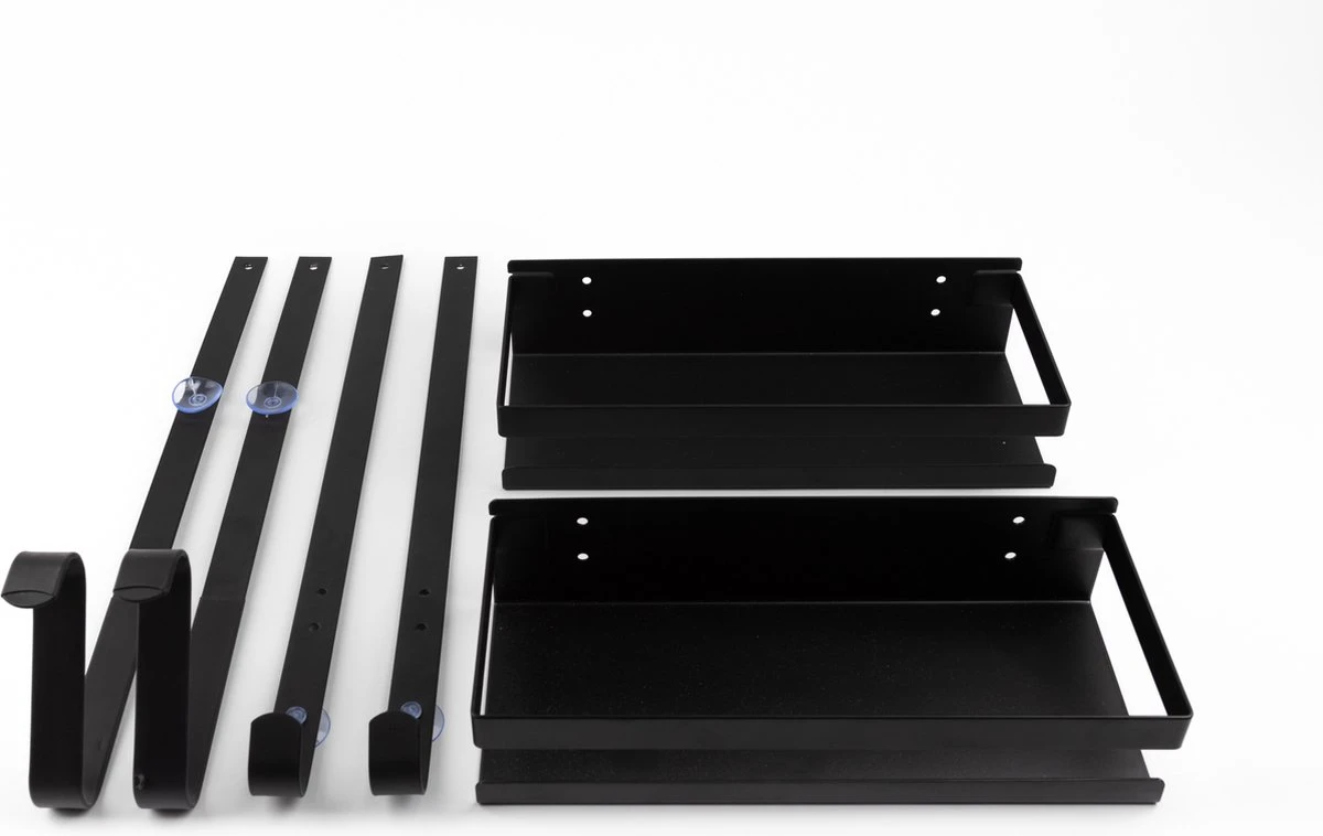 Doucherek Zonder Boren - Zwart - 2-Laags Doucherekje - Hangend Aan Douchewand 9 Doucherek Zonder Boren - Zwart - 2-Laags Doucherekje - Hangend Aan Douchewand - Afbeelding 7