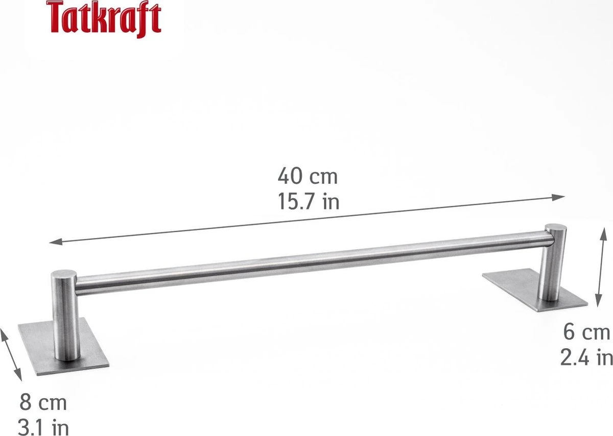 Tatkraft John - Zelkflevende Handdoekstang - Vaatdoek/Keukengerei/Handdoeken Stang Houder Rek Handdoekenrek Muur Steun - Wand Ophangsysteem Voor In De Keuken/Badkamer/Keukenkast - Handdoekrek Handdoekenstang - Zonder Boren - Geborsteld RVS - 40CM 5 Tatkraft John - Zelkflevende Handdoekstang - Vaatdoek/Keukengerei/Handdoeken Stang Houder Rek Handdoekenrek Muur Steun - Wand Ophangsysteem Voor In De Keuken/Badkamer/Keukenkast - Handdoekrek Handdoekenstang - Zonder Boren - Geborsteld RVS - 40CM - Afbeelding 3