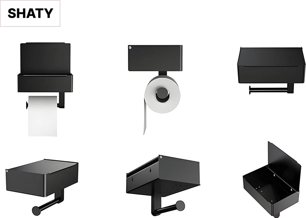 SHATY® WC Rolhouder - Toiletrolhouder - Opbergvak - Bakje - Plankje - Zonder Boren- WC Papier Houder - Toilet Papier Houder - Zwart - Badkameraccessoire - Toiletaccessoire - Inclusief Handoekhaak 8 SHATY® WC Rolhouder - Toiletrolhouder - Opbergvak - Bakje - Plankje - Zonder Boren- WC Papier Houder - Toilet Papier Houder - Zwart - Badkameraccessoire - Toiletaccessoire - Inclusief Handoekhaak - Afbeelding 6