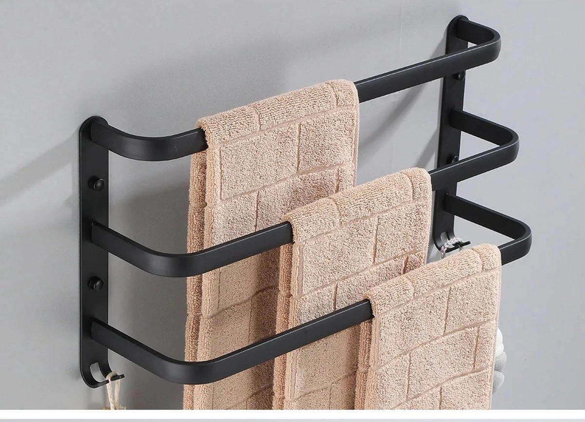 Handdoekrek Zwart - 3 Laags - Inclusief Montagemateriaal - Handdoekrek Badkamer - Handdoekstang 3 Handdoekrek Zwart - 3 Laags - Inclusief Montagemateriaal - Handdoekrek Badkamer - Handdoekstang