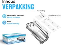 RVS Doucherek Zelfklevend Zonder Boren Zwart - Douchemandje Met 15KG Draagvermogen - Planchet Badkamerrek - Shower Rack - 31x10cm -Badkamer Product Winkel 1200x896 1