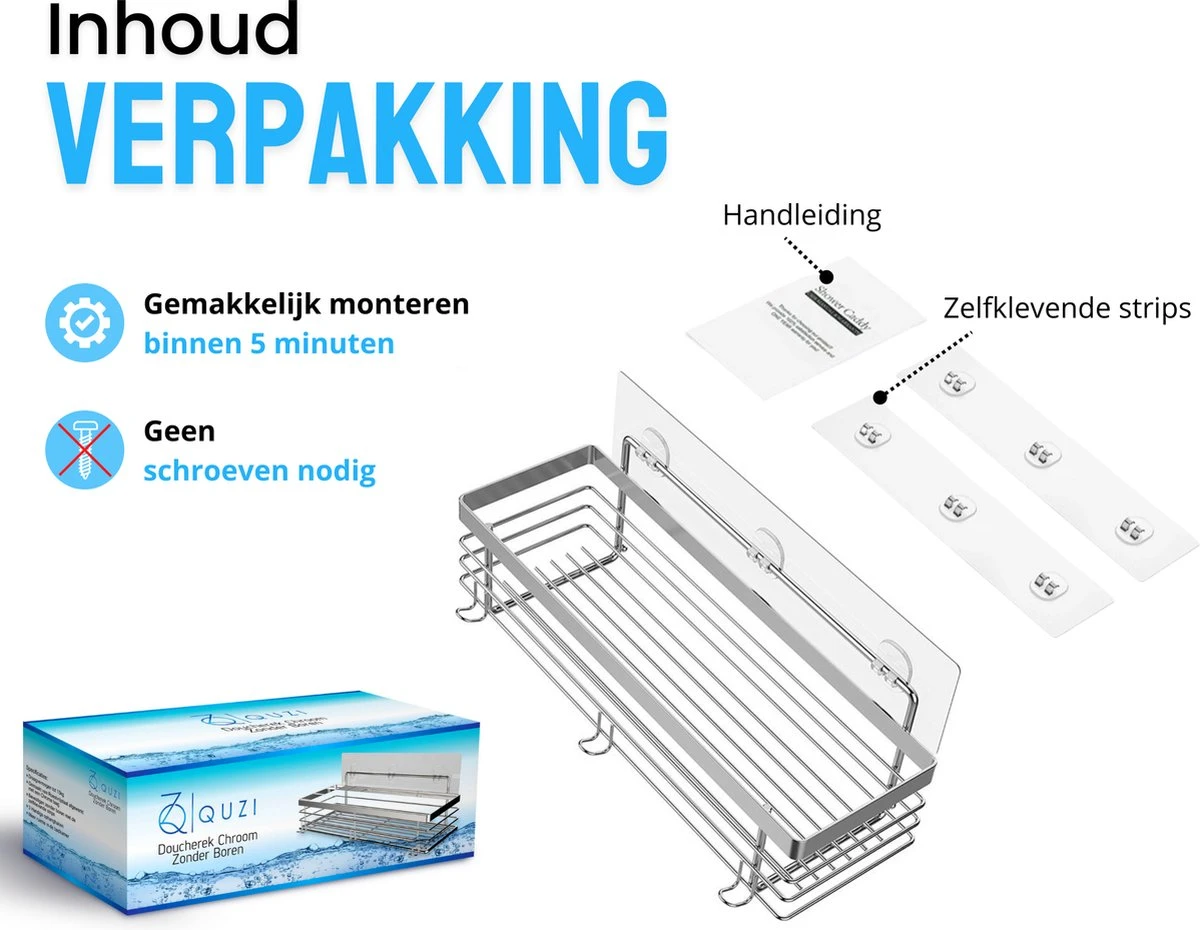 RVS Doucherek Zelfklevend Zonder Boren - Douchemand Hangend - 15KG Draagvermogen - Zilver/Chroom 8 RVS Doucherek Zelfklevend Zonder Boren - Douchemand Hangend - 15KG Draagvermogen - Zilver/Chroom - Afbeelding 6