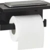 Toiletrolhouder Met Planchet - WC Rolhouder - Badkameraccessoires - Mat Zwart - 18,5x11 Cm