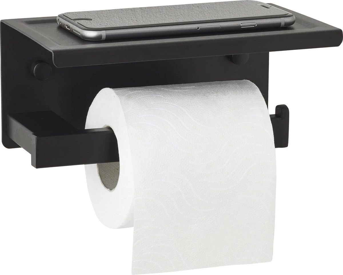 Toiletrolhouder Met Planchet - WC Rolhouder - Badkameraccessoires - Mat Zwart - 18,5x11 Cm 3 Toiletrolhouder Met Planchet - WC Rolhouder - Badkameraccessoires - Mat Zwart - 18,5x11 Cm