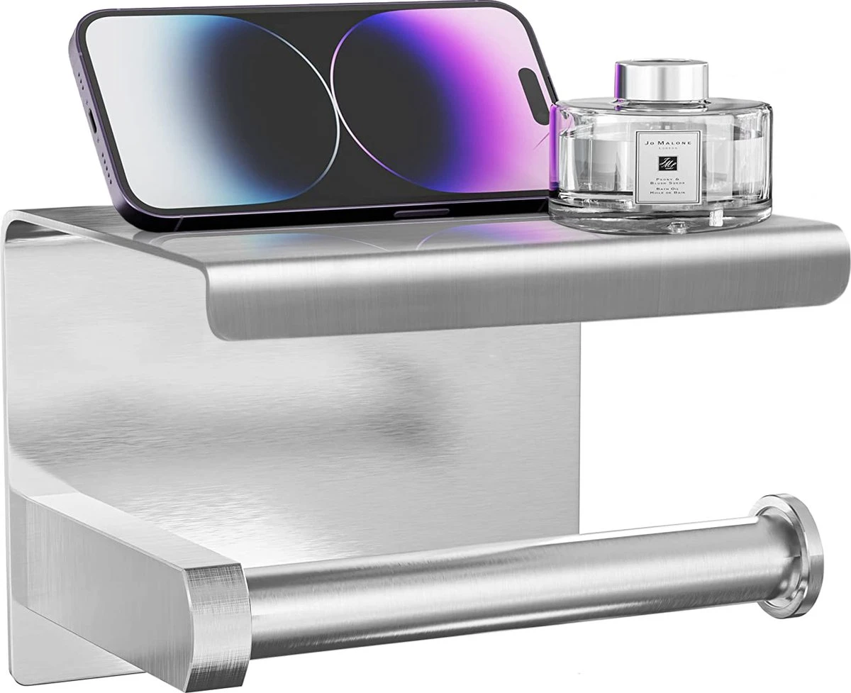 Strex WC Rolhouder Met Plankje - Zilver - Zelfklevend / Boren / Zonder Boren - Toiletrolhouder - WC Papier Houder 3 Strex WC Rolhouder Met Plankje - Zilver - Zelfklevend / Boren / Zonder Boren - Toiletrolhouder - WC Papier Houder