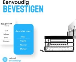 RVS Doucherek Zelfklevend Zonder Boren Zwart - Douchemandje Met 15KG Draagvermogen - Planchet Badkamerrek - Shower Rack - 31x10cm -Badkamer Product Winkel 1200x982 1