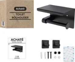 Toiletrolhouder Met Plankje - Zelfklevend Of Boren - WC Rolhouder - Incl. Handdoekhaakjes - Zwart -Badkamer Product Winkel 1200x994