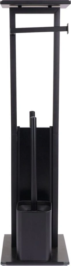 Mmoods Toiletbutler Zwart - WC Borstel Met Toiletrolhouder Vrijstaand - Toiletborstel Siliconen Industrieel Design Mmoods - Reserverolhouder Zonder Boren Staand Met Plankje RVS -Badkamer Product Winkel 323x1200