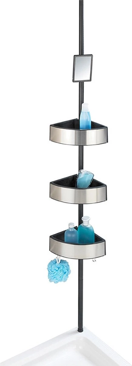 WENKO Telescopisch Doucherek Big Black 3-laags Met Spiegel Zilver/zwart - Bevestigen Zonder Boren 3 WENKO Telescopisch Doucherek Big Black 3-laags Met Spiegel Zilver/zwart - Bevestigen Zonder Boren