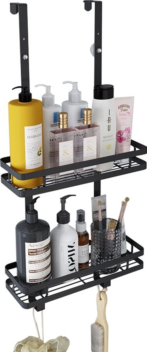 Souiri Doucherek - Stainless Doucherek - Zonder Boren - Doucherek Zwart - Doucherek Hangend - Badkamer Accessoires - RVS - 2 Laags 15 Souiri Doucherek - Stainless Doucherek - Zonder Boren - Doucherek Zwart - Doucherek Hangend - Badkamer Accessoires - RVS - 2 Laags - Afbeelding 13