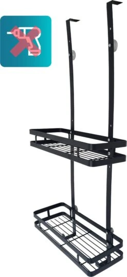 L'eauxe Doucherek Hangend Zonder Boren - Ophangbaar Badkamerrek Aan Douchewand - Opbergrek - Badkamer Accessoires - RVS - Zwart - Cadeau -Badkamer Product Winkel 550x1200 1