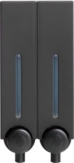 Aquathof, Zeepdispenser, Mat Zwart, 2 Kamer, 2 Reservoirs, 2x250ml - Hangend - Wandmontage -Badkamer Product Winkel 551x1200