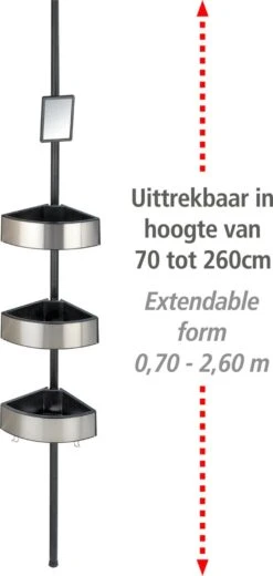 WENKO Telescopisch Doucherek Big Black 3-laags Met Spiegel Zilver/zwart - Bevestigen Zonder Boren 20 WENKO Telescopisch Doucherek Big Black 3-laags Met Spiegel Zilver/zwart - Bevestigen Zonder Boren -Badkamer Product Winkel 570x1200 1