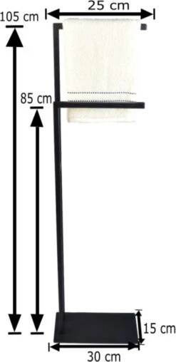 Handdoekrek, Handdoekhouder - Vrijstaand- Zwart- Metaal - 2 Armig -Badkamer Product Winkel 584x1200