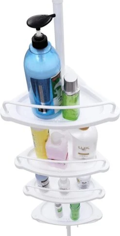 Merkloos Telescopisch Douche Rek Met 4 Lagen - Verstelbaar Bad / Douche Hoekrek Opbergrek - Uitschuifbaar Van 85-305 Cm - Wit -Badkamer Product Winkel 611x1200 2