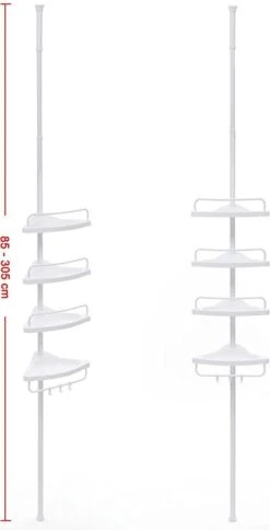 Merkloos Telescopisch Douche Rek Met 4 Lagen - Verstelbaar Bad / Douche Hoekrek Opbergrek - Uitschuifbaar Van 85-305 Cm - Wit -Badkamer Product Winkel 613x1200 1