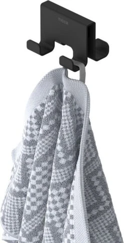 Tiger Caddy - Handdoekhaak Voor Douchecabine - Glaspaneel Dikte 6-8 Mm - 3,5 X 7 X 5 Cm - Dubbel - Zwart -Badkamer Product Winkel 613x1200