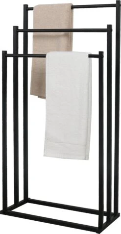 MIRI Handdoekrek – Handdoekhouder – Vrijstaand – Zwart – Staand – Metaal – 3 Rails – Zonder Boren – Badkamer / Keuken -Badkamer Product Winkel 622x1200