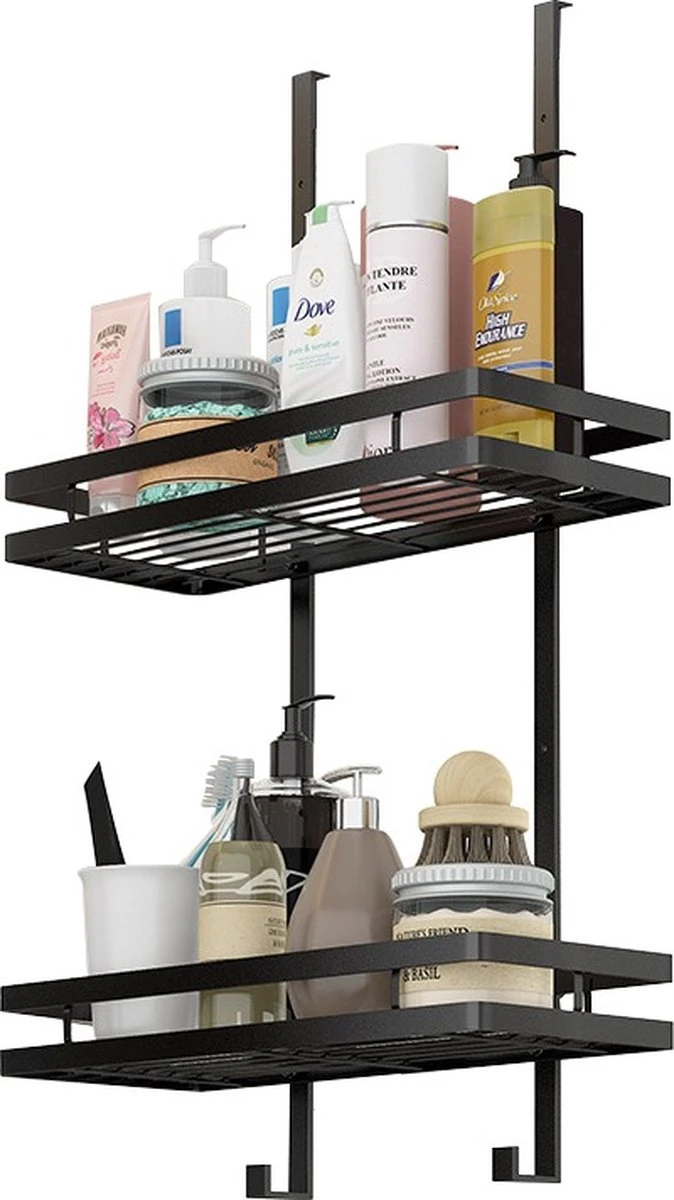 Souiri Doucherek - Stainless Doucherek - Zonder Boren - Doucherek Zwart - Doucherek Hangend - Badkamer Accessoires - RVS - 2 Laags 14 Souiri Doucherek - Stainless Doucherek - Zonder Boren - Doucherek Zwart - Doucherek Hangend - Badkamer Accessoires - RVS - 2 Laags - Afbeelding 12