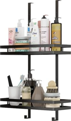 Souiri Doucherek - Stainless Doucherek - Zonder Boren - Doucherek Zwart - Doucherek Hangend - Badkamer Accessoires - RVS - 2 Laags