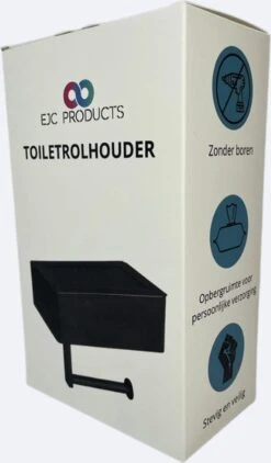 WC Rolhouder - Toiletrolhouder - Zwart - RVS - Zonder Boren - Met Plankje & Bakje - Inclusief Montagemateriaal - Toilet Accessoires - EJC Products -Badkamer Product Winkel 702x1200