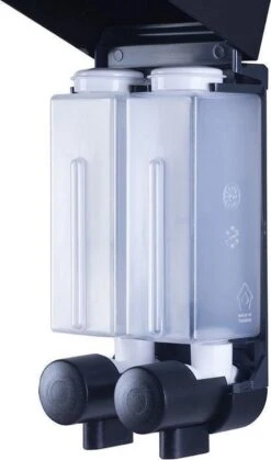 Aquathof, Zeepdispenser, Mat Zwart, 2 Kamer, 2 Reservoirs, 2x250ml - Hangend - Wandmontage -Badkamer Product Winkel 708x1200