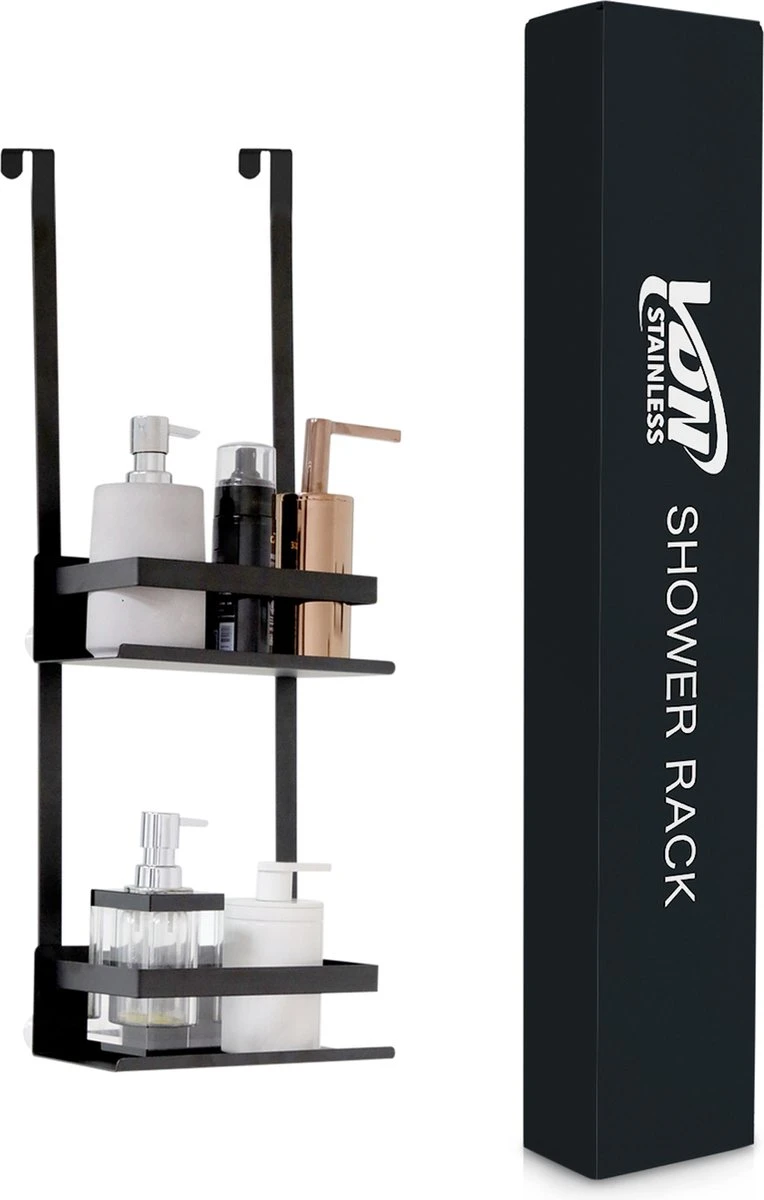 VDN Stainless Doucherek Zonder Boren - Doucherek Hangend - Doucherek Zwart - RVS - Doucherek Aan Douchewand - 2 Laags 8 VDN Stainless Doucherek Zonder Boren - Doucherek Hangend - Doucherek Zwart - RVS - Doucherek Aan Douchewand - 2 Laags - Afbeelding 6