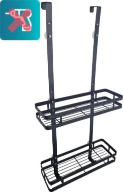 L'eauxe Doucherek Hangend Zonder Boren - Ophangbaar Badkamerrek Aan Douchewand - Opbergrek - Badkamer Accessoires - RVS - Zwart - Cadeau -Badkamer Product Winkel 772x1200