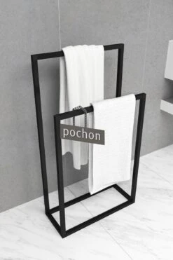 Pochon Home - Handdoekrek Metaal - Mat Zwart - Vrijstaand - Metaal - Handdoekhouder - 2 Rails -Badkamer Product Winkel 800x1200 18