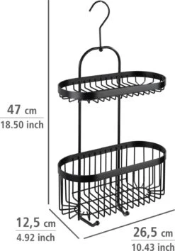 WENKO Doucherek 2-laags Classic Plus Black Mat Zwart - Doucherek Zonder Boren - Doucherek Hangend Zwart -Badkamer Product Winkel 838x1200 1